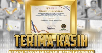 POLRES LAMONGAN KEMBALI RAIH PENGHARGAAN KATEGORI A INOVASI PELAYANAN PUBLIK TAHUN 2024 DARI OMBUSMAN RI